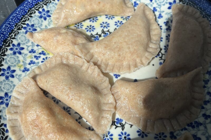 Wholewheat pierogi with dandelion and beet greens