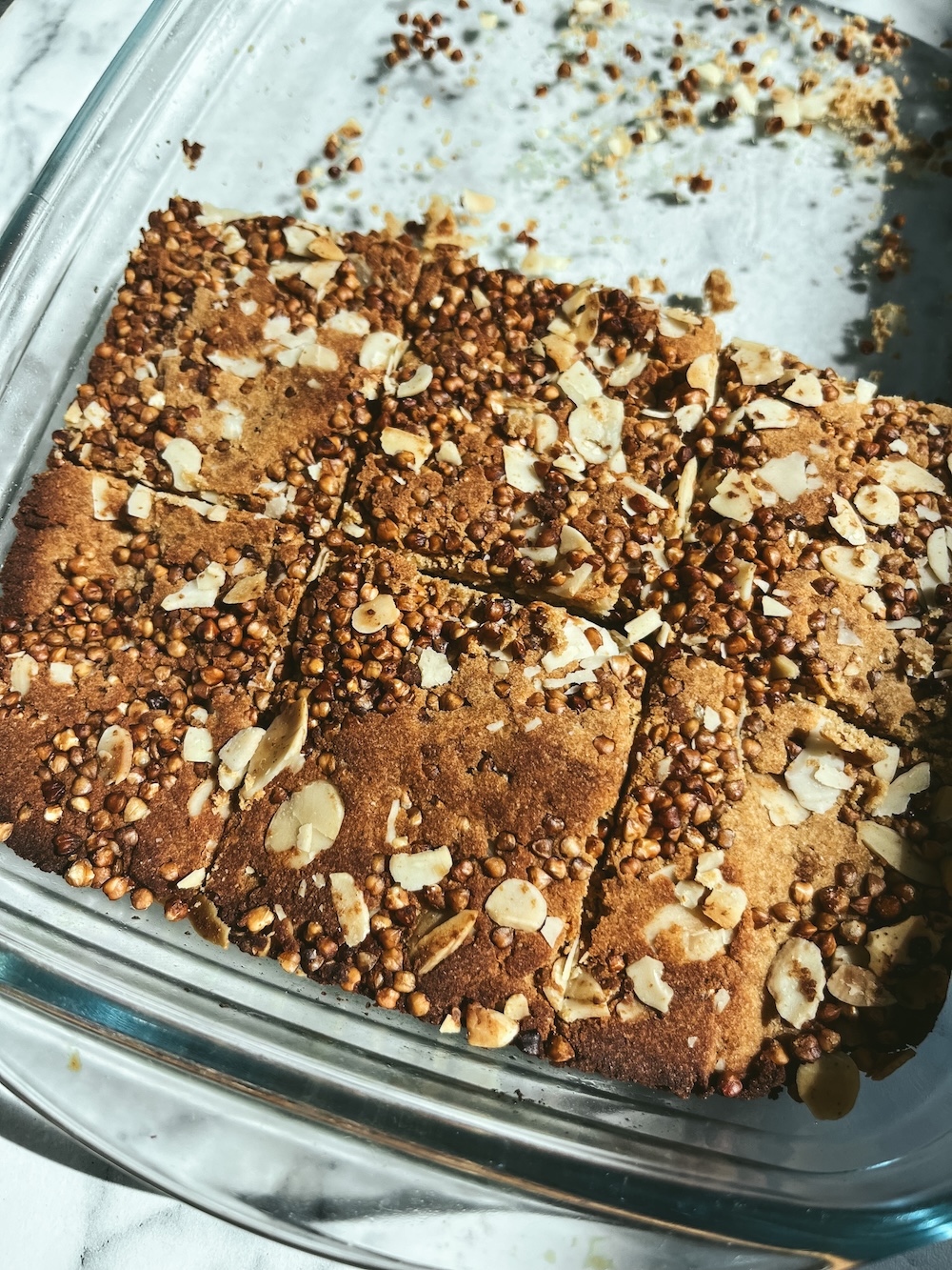 buckwheat blondies in the tin