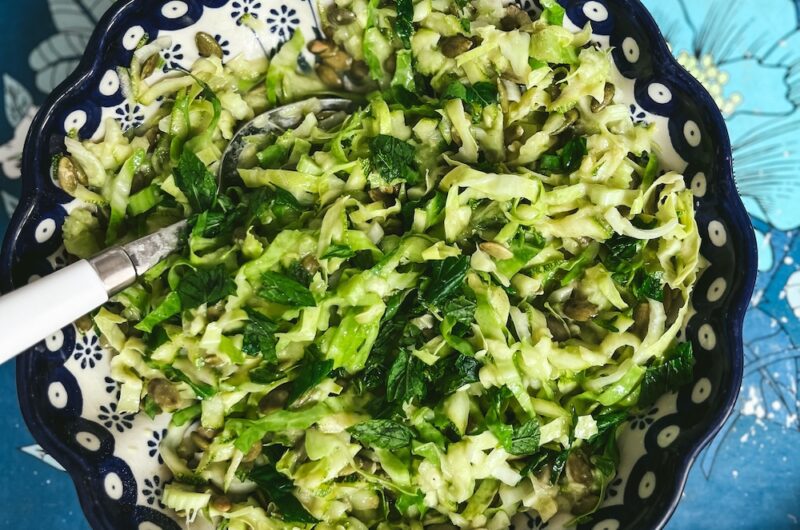 Green slaw with avocado dressing