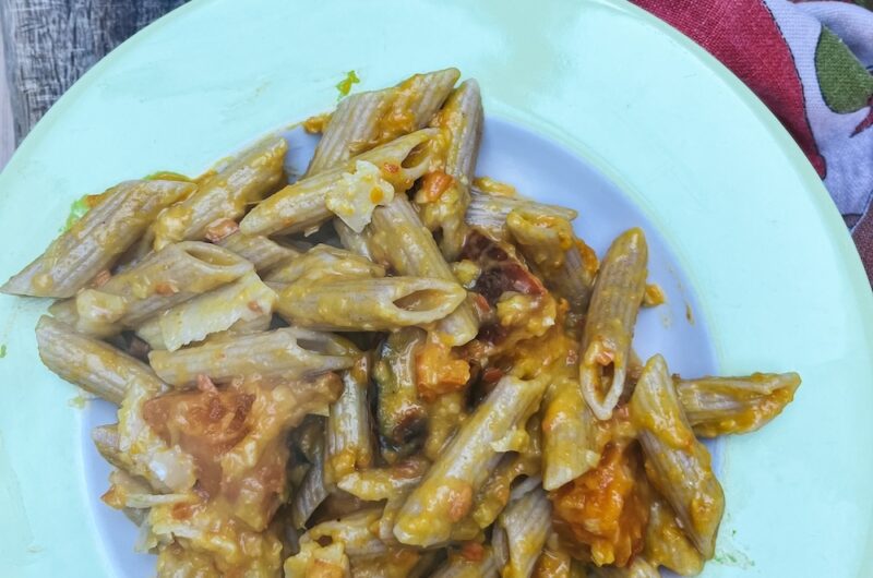 Roasted squash and caramelised leek pasta